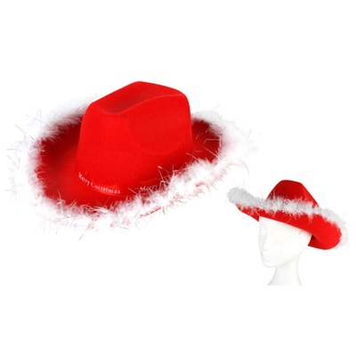 Christmas Red Felt Cowboy Hat with White Fur Trim