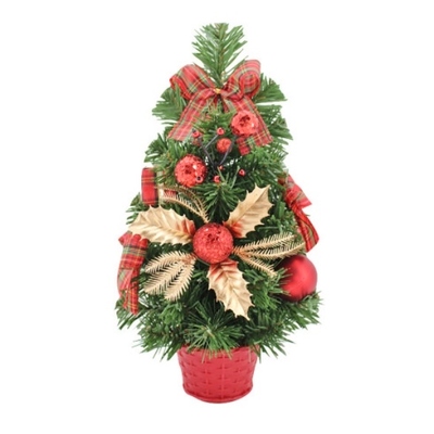 Red & Gold Leaf Christmas Tree Table Decoration 30cm