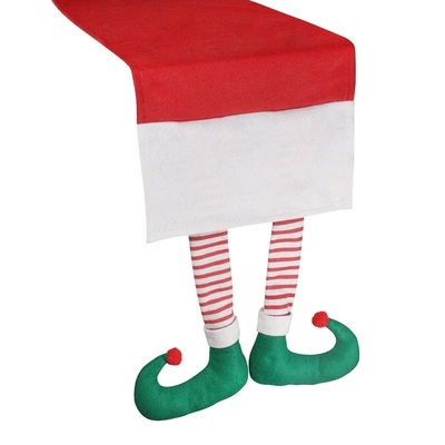 Christmas Red Felt Table Runner with Elf Legs 130 x 41cm