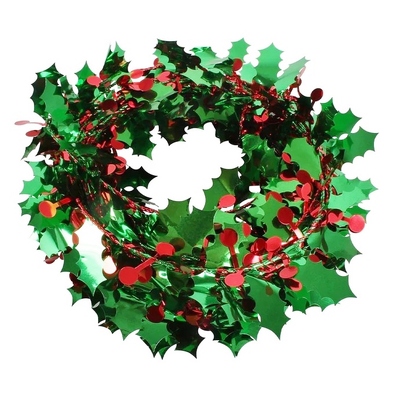 Christmas Holly & Berry Wired Tinsel Garland 5m