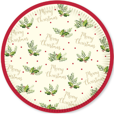 Christmas Traditional Holly 9in. Paper Plates Pk 8
