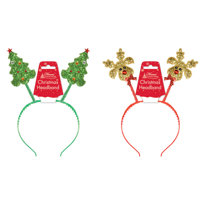 Assorted Design Christmas Glitter Head Bopper Headbands Pk 2 